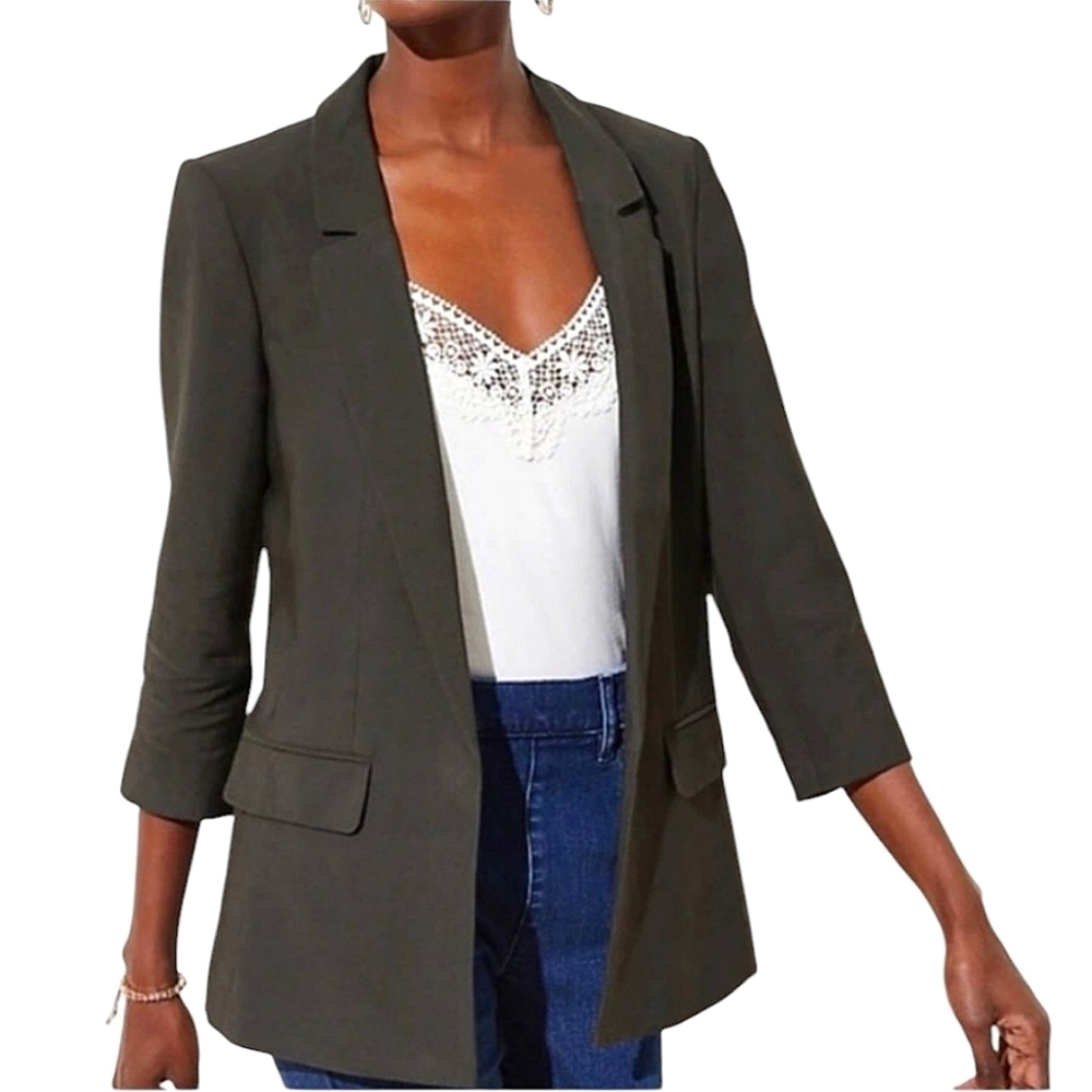 NWT LOFT Olive Green Open Front 3/4 Length Sleeve sz 8P Blazer - Picture 1 of 13